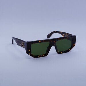 Off-White OERI13F VANCOUVER 6055 Sunglasses Havana Geometric Frame, Green Lenses